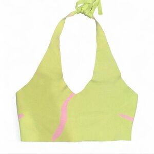 Lime Green white fox Halter Top with Pink Accents